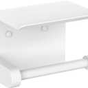 VAEHOLD Self Adhesive Toilet Paper Holder with Phone Shelf Stainless Steel Wall Mounted Toilet Paper Roll Holder - Bathroom Washroom Tissue Roll Holder with Storage Shelf - White