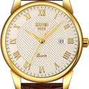 Mens Womens Quartz Watch Roman Numeral Business Casual Fashion Analog Wrist Watch Classic Calendar Date Window 30M Waterproof Comfortable Leather Watches
