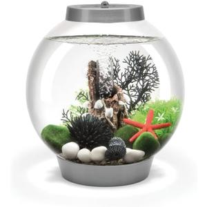 biOrb Classic 15 Acrylic 4-Gallon Aquarium with Multi-Color Remote-Controlled LED Lights Modern Compact Tank for Tabletop or Desktop Display, Silver