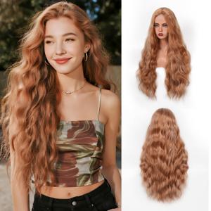 Honey Blonde Long Wavy Wig for Women 28 Inch Natural Wavy Middle Part Curly Wig Heat Resistant Fiber Synthetic Wig for Party Halloween Cosplay Dialy Use wig
