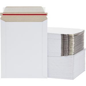 100-Pack Stay Flat Rigid Mailers 7 x 9 Inches with Self Adhesive Seal, Bulk White Cardboard Envelopes for Shipping Photo, Documents, Letters, Packaging Supplies
