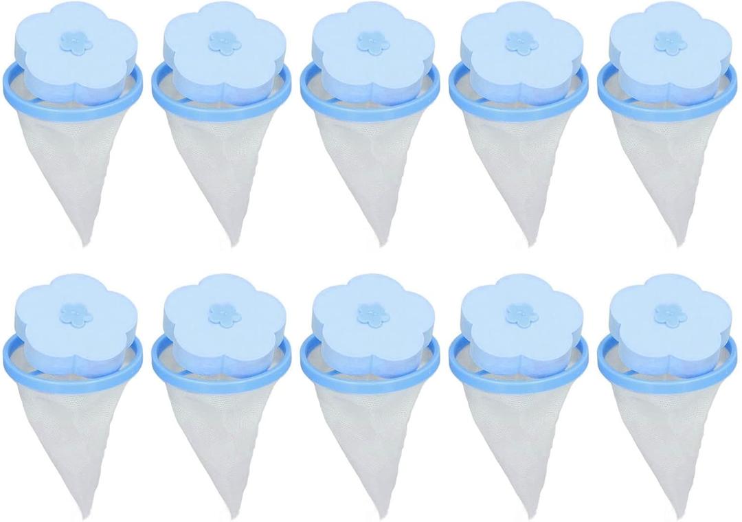 10pcs Lint Catcher for Laundry, Household Reusable Washing Machine Floating Lint Mesh Bag, Pet Hair Filter Washer Lint Trap Net Pouch (Blue) (Blue)