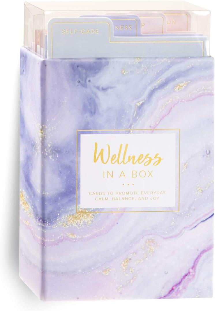 Eccolo Wellness in a Box, 60 Encouragement Cards, Health and Wellness Cards with 4 Tabbed Dividers for Self-Care, Mindfulness, Sleep & Intuition, Card Box with Guided Cards (4.6-x-7-x-1.1 Inches)
