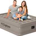 Air Mattress Full with Built in Pump Raised, with Comfortable Plush, Inflatable Blow Up Mattress, Portable Airbed for Home, Guests, Camping(Khaki, 18 Height)