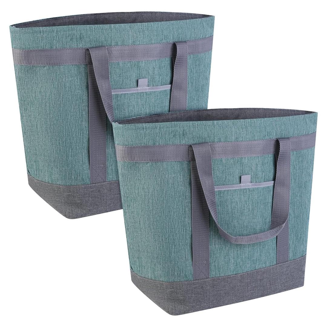 Insulated Reusable Tote Bag for Grocery Shopping for Women/Men, Waterproof Cooler Bags for Travel/Beach/Picnic, Pizza/Food Delivery Bag to Keep Food Cold/Hot (Cationic Cloth, Green2-Pack)