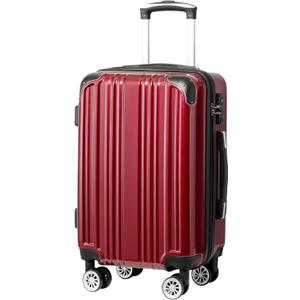 Coolife LuggageSuitcase PC+ABS Spinner 24in, Wine Wind