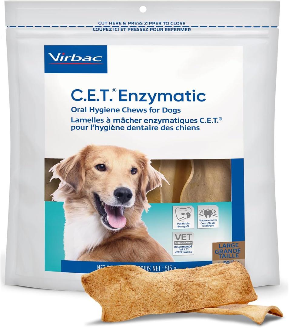 Virbac C.E.T. Enzymatic Oral Hygiene Chews for Dogs, Large - Plaque & Tartar Control - Single Layer Beefhide with Exclusive Dual-Enzyme System & Tasty Chicken Flavor - Easy to Give Dog Dental Chew (1.13 Pound (Pack of 1))