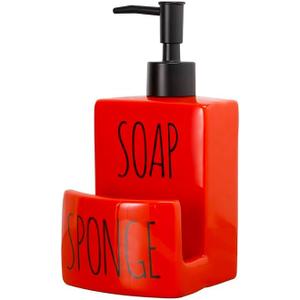 Ceramic soap Dispenser with Sponge Holder for Kitchen Sink Bathroom Counter top Storage and Organization (Red)