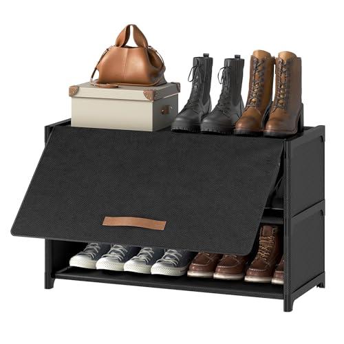 Amazon.com: UNITSTAGE Shoe Rack, 3 Tier Shoe Storage Cabinet with Door 12 Pair Plastic Shoe Shelves Organizer for Closet, Entryway, Hallway, Bedroom, Black : Home & Kitchen