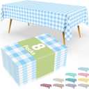 Smiry 8 Packs Gingham Disposable Table Cloth, 54 x 108 Inch Waterproof Plastic Tablecloth, Rectangle Baby Blue and White Checkered Table Covers for Picnic, Birthday, Party