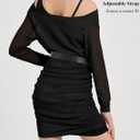 EXARUS Girls Bodycon Dress Ruched Straps Teen Floral Long Sleeve One Shoulder Graduation Dance Mini Mesh Fancy Dresses (Black)