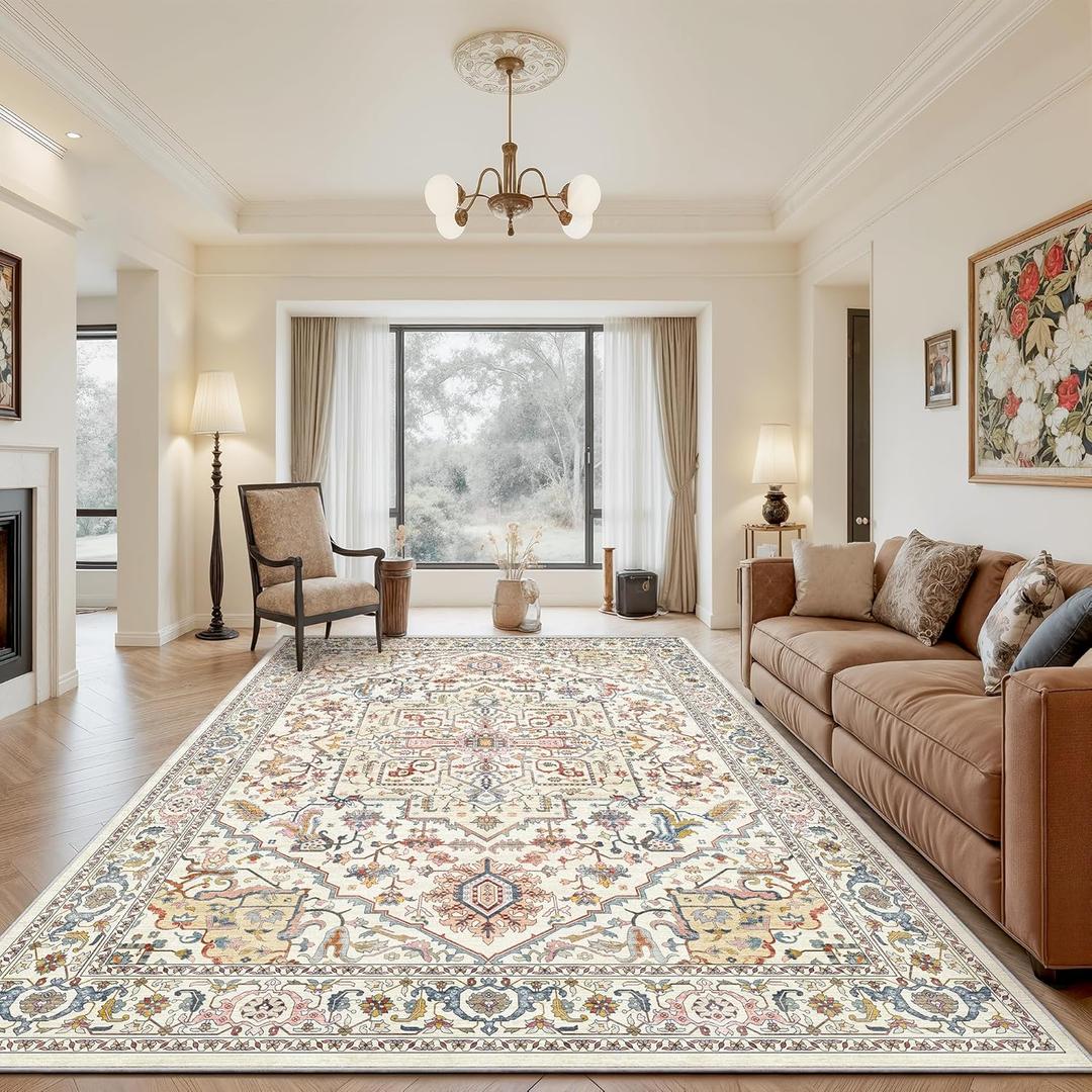 Rugland 8x10 Area Rugs - Stain Resistant Washable Rug, Anti Slip Rugs for Living Room, Vintage Tribal Area Rugs(Medallion 01-Multi, 8'x10')