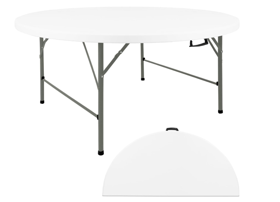 HAISIWLKJ 5FT Round Folding Table White Fold-in-Half with Carrying Handle Portable Plastic Table for Outdoor or Indoor Dining,Wedding, Camping,Party Table