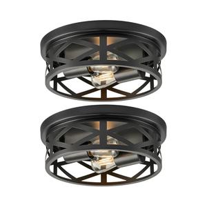 VONLUCE Flush Mount Ceiling Lights, 2-Light Hallway Ceiling Lighting Fixtures, 11 inch Farmhouse Metal Cage Ceiling Lights for Entryway Kitchen, Adjustable Lamp Holders, ETL, 2 pcs, Black