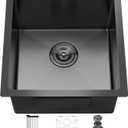 1818 Inch Bar Sink Undermount Black PEPO 16 Gauge Stainless Steel Bar Prep Sink Single Bowl with Drain Accessories for Small Kitchen Sink Wet Bar RV, 18"x18"x9" without Glass Rinser