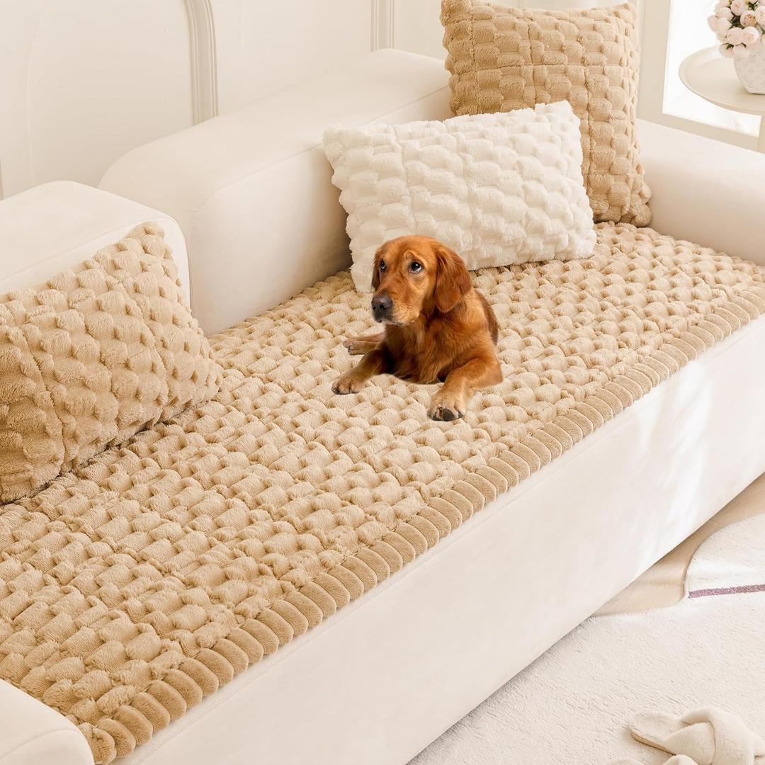 Mivnue Pet Couch Cover, Couch Covers for Dogs, Washable Dog Sofa Covers Couch Protector, Fuzzy Non Slip Couch Slipcover Pet Friendly (27.6" x 59.1", Coffee)