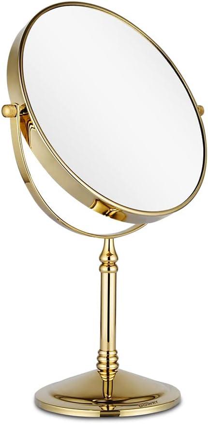 DOWRY Makeup Mirror 10x Magnification Vanity Mirror Tabletop Two-Sided Swivel Gold Finish(10X) (7.2"L x 4.9"W)