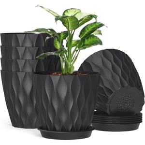Mueller European-Made 5/1 Plant Pots 6/7.5/9.2" - Flower Pots Set with Inner Drainage for Indoor and Outdoor Use, Modern Decorative Planters for Plants, Flowers, and Herbs - Beige