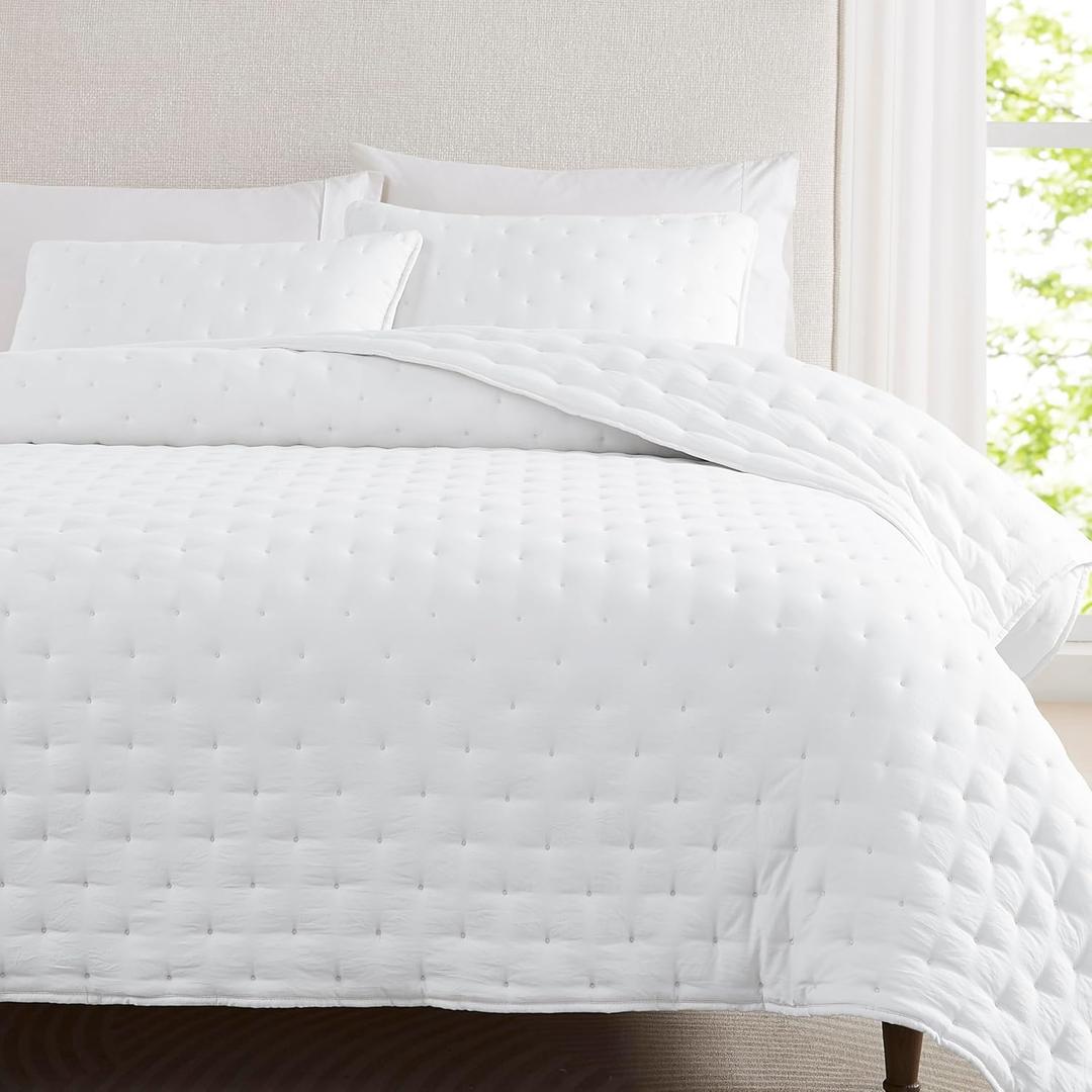 WDCOZY White Cloud Quilt Twin Size Bedding Set with Pillow Sham, Puffy Cozy Lightweight Bedspread Coverlet, Soft Cute Bed Cover for All Season - 2 Pieces, 68x90 inches
