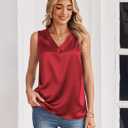 Zeagoo Women's Silk Satin Tank Tops V Neck Casual Camisoles Sleeveless Business Work Blouses Dressy Summer Shirts (Red, XL)
