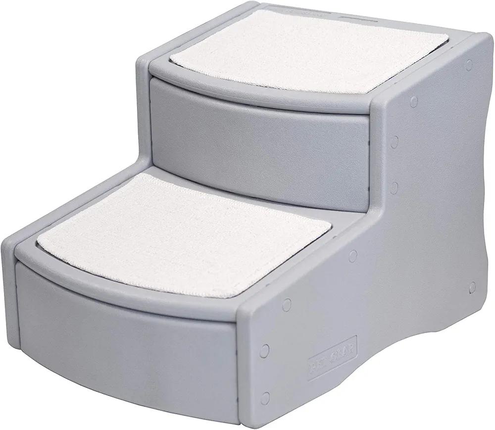 Pet Gear Easy Step II Pet Stairs, 2 Step for Cats/Dogs up to 75-pounds, Portable, Removable Washable Carpet Tread, Essential Grey
