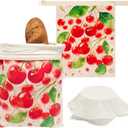 Beeswax Bread Bags for Sourdough 2 Pack 13"x17" Eco-Friendly Reusable Linen Cotton Storage Bags with Zipper Closure for Homemade Bread Fresh-Keeping, Freezer-Safe (Cherries)