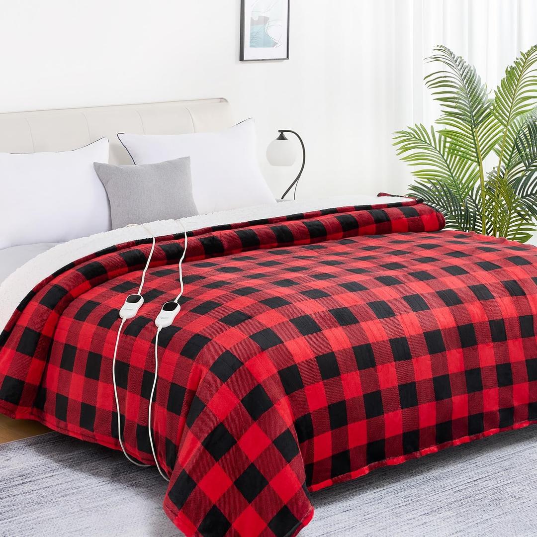 Homemate Electric Blanket Heated King Size - 100x90 Ultra Soft Cozy Flannel Heating Blanket with 10 Fast Heat Levels 8 Hours Auto Off Over-Heated Protection ETL Certification Keep Warm in Home