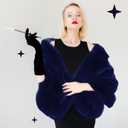 Jadive Faux Fur Shawl Wraps for Women with 2 Rhinestone Brooches Wedding Bridal Faux Fur Cape Stoles Coat Jacket (Blue)