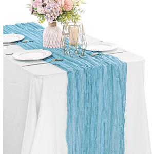 Baby Blue 10FT Cheesecloth Table Runner Boho Gauze Fabric Table Runner Rustic Sheer Runner for Wedding Birthday Baby Shower Party Boho Table Decoration (35" x 120"-1 Pack)