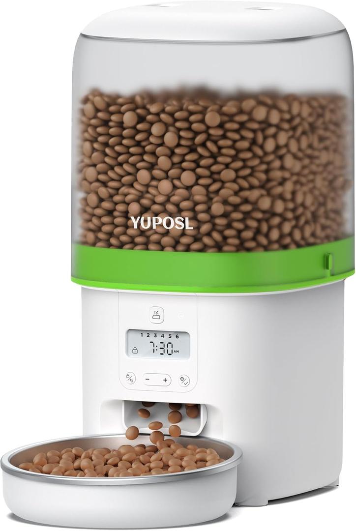 Automatic Cat Feeder - 4L Timed Auto Pet Feeder for Cat and Dog with Dry Food Dispenser, 180-day Battery Life, 1-6 Meals Per Day, 1-16 Portion, Desiccant Bag Keeps Food Fresh (Transparent)