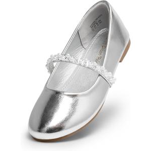 DREAM PAIRS Girls Mary Jane Dress Shoes Ballerina Flats for Wedding, Party (Toddler/Little Kid/Big Kid) (Silver-Pu)