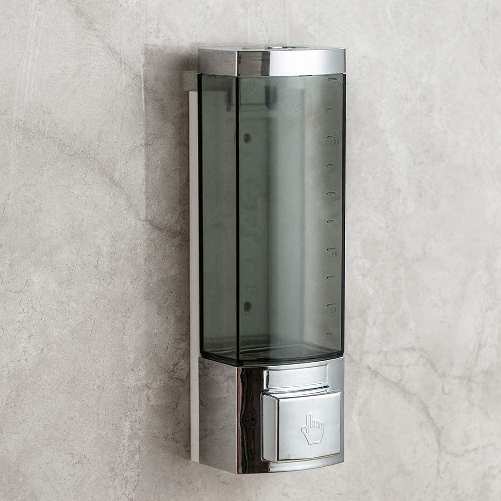 Soap Dispensers 250ml ABS Plastic Drill Free with Adhesive or Wall Mount with Screws Liquid Hand Shower Dispenser for Bathroom or Kitchen(Chrome) (1-Chamber)