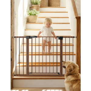 Babelio Baby Gate for Doorways and Stairs, 29-48" Auto Close Dog Gate PressGuard P7, Easy-Install Pressure Mounted Satey Door, No Drilling Safety Gate for Child and Pets, 2 Pack, Brown