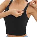 Foucome Womens Nursing Bras for Breastfeeding Maternity Tank Tops Crop Top with Built in Bra Longline Workout Sports Bra (Medium, Black)