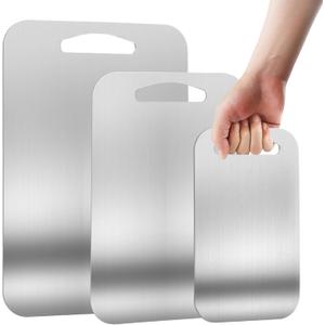 URMONA 3 PCS 304 Stainless Steel Cutting Board For Kitchen, Non-Staining&Odor-Free, Burr-Free Edges, Dishwasher Safe, Non Toxic Cutting Board, S+M+L