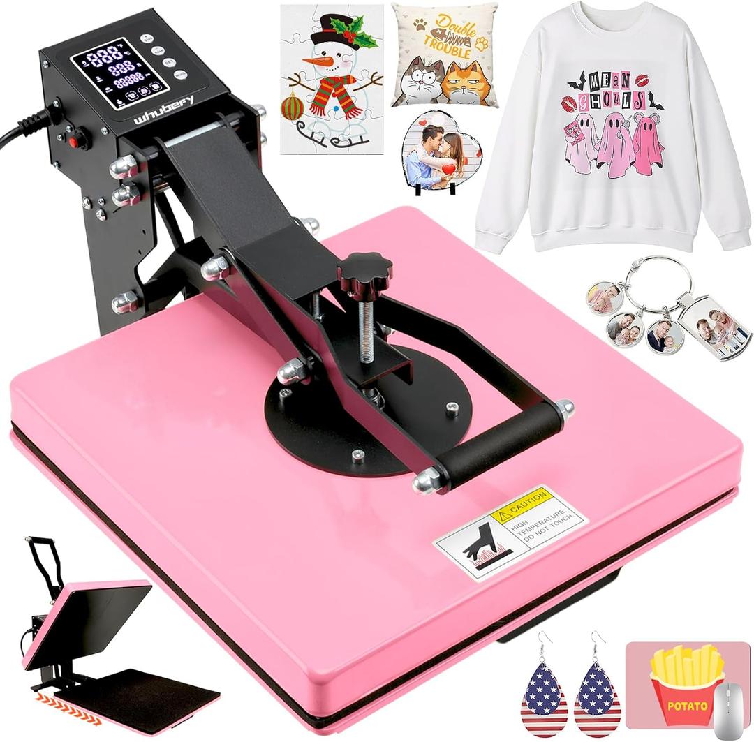 Whubefy Heat Press Machine 15x15 Slide Out, Digital Clamshell Heat Press Machine for T Shirts Printer, Heat Up Fast & Even, Sublimation Shirt Press Machine for Mouse Pad, Pillows, Coasters, Puzzles