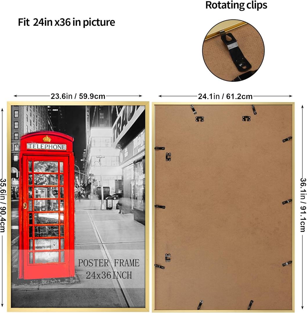 Lavezee 24x36 Poster Frame for Artwork, Puzzles and Photos, Gold Picture Frame Display 24 x 36 Inch Photo Picture Frame for Wall, Metal, Gold