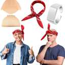 Crowye 2 Set Halloween Makeup Bald Cap and Hairnet with Head Scarf Ring Costume Set for Adults Cosplay Costume Party (Red)