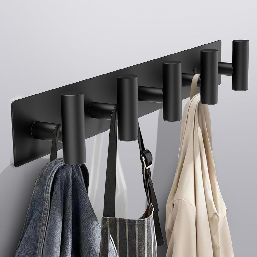 Coat Rack Wall Mount - 5 Coat Hooks, Towel Racks for Bathroom Robes Bags Keys, Hat Rack Wall Towel Hooks Organizer Essential (Black)