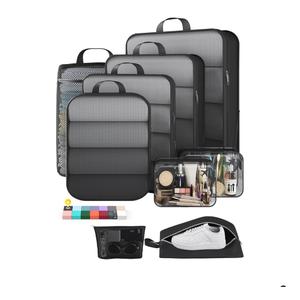 9/11 Set Compression Packing Cubes for Travel Essentials,Compressible Expandable Large Luggage Suitcase Organizer Bags for Clothing,Durable Space Saver Storage Bags with Toiletry Bags(Black)