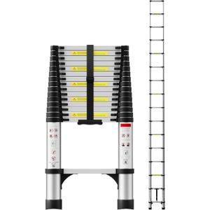 Telescoping Ladder 20.3 FT,CE ANSI Certified Aluminum Extension Ladder with 2 Triangular Stabilizers,330 lbs Max Capacity Multi-Purpose Portable Collapsible Ladder for RV,Outdoor Work Silver