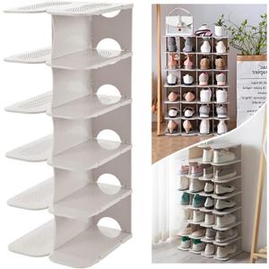 6-Tier Narrow Shoe Rack for Small Entryways, Space-Saving Adjustable Stackable Shelves, Free Standing Shoe Organizer for Closet, Corner, Doorway, White