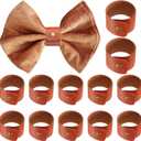 12 Sets Rustic Thanksgiving Day Napkin Rings Brown Faux Leather Napkin Ring Holder for Leather Farmhouse Fall for Wedding Dinner Party Handmade Rustic Table Decor