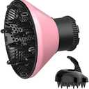 Universal Hair Diffuser Adaptable Hair Dryer Attachment for Blow Dryer Nozzles from 1.7 to 2.2 inch Diameter (Pink with Shampoo Brush)