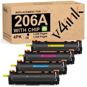 206A Toner Cartridge 4 Pack (Latest Upgraded Chip) Compatible Replacement for HP 206A 206X W2110A W2111A W2113A W2112A use with HP Color Pro M255 M255dw MFP M283fdw M283cdw M283 M282nw Printer