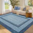 Washable Area Rugs 4x6 Rug for Living Room Indoor Mats for Entryway Soft Bedroom Rug Non Slip Modern Braided Print Area Rug Farmhouse Throw Rugs Low Pile Stain Resistant Carpet 4'x6' Blue