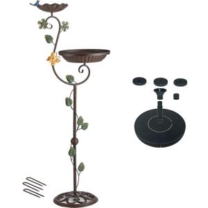 Bird Baths for Outdoors with Solar Fountain, 44" Tall Cast Iron Pedestal Bird Bath and Feeder, Vintage Sturdy Heavy Duty Birdbath Bowl, Decorative Birdbaths for Outside Garden Yard Porch