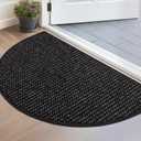 BEQHAUSE Dirt Trapper Door Mat 17" x 30" Half Circle Non Slip Washable Doormats Entrance Rugs Absorbent Welcome Low Profile Floor Mats for Front Back Door and Entryway, Black (1'5" x 2'6" (Semicircular))