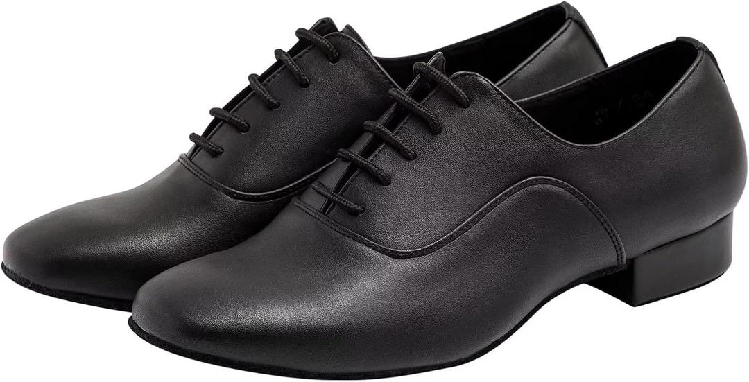 ARCLIBER Mens Dance Shoes Ballroom PU Leather Black Dancing Shoes for Men Sole Tango Salsa Latin (9.5, Matte Black)
