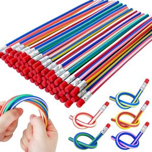 50 Pack Flexible Bendy Pencil,Colorful Stripe Soft Rubber Pencils with Erasers,Bendable Soft Pencil for Kids,Classroom Gifts,Goodie Bag Fillers